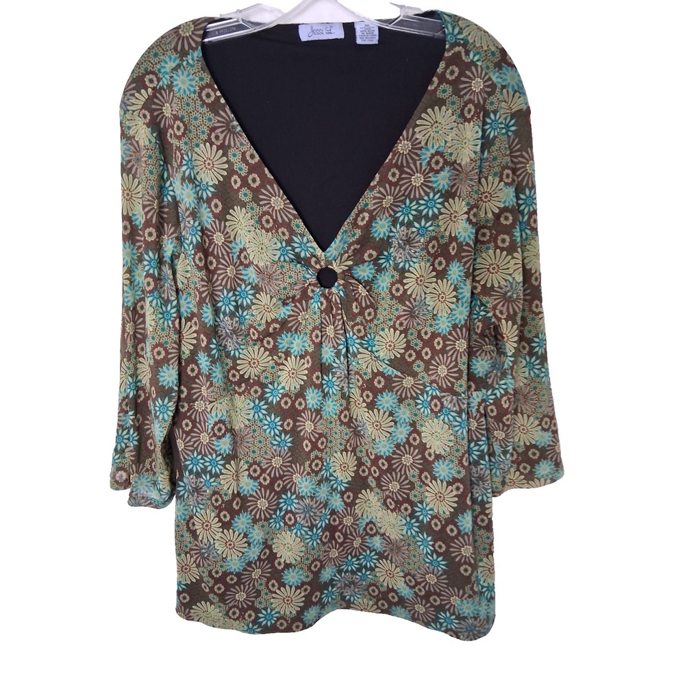 Y2K Vintage Retro Mod‎ Disty Floral Top Womens 3X Whimsigoth Fairy Boho Hippie